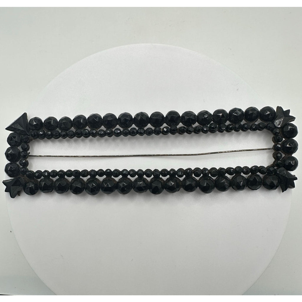 Antique Victorian massive black French jet glass mourning brooch pin buckle