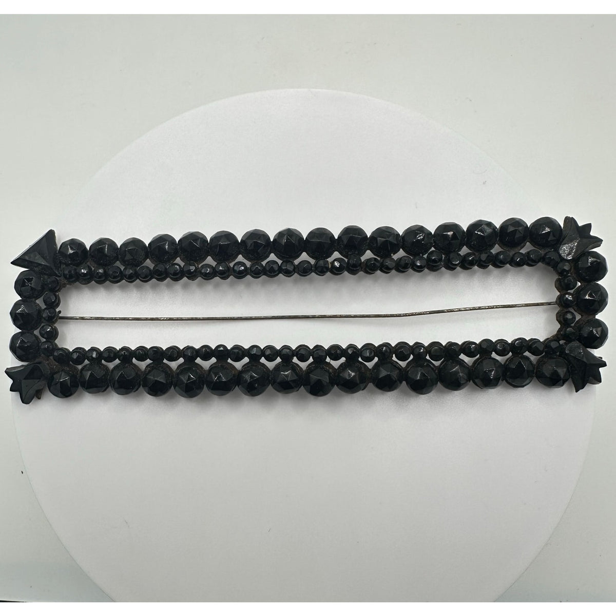 Antique Victorian massive black French jet glass mourning brooch pin buckle