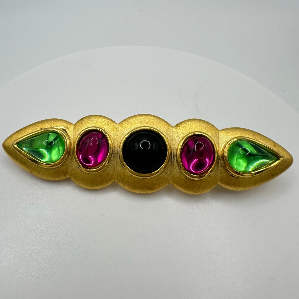 Park Lane vintage brushed gold tone multicolor lucite cabochons bar pin brooch