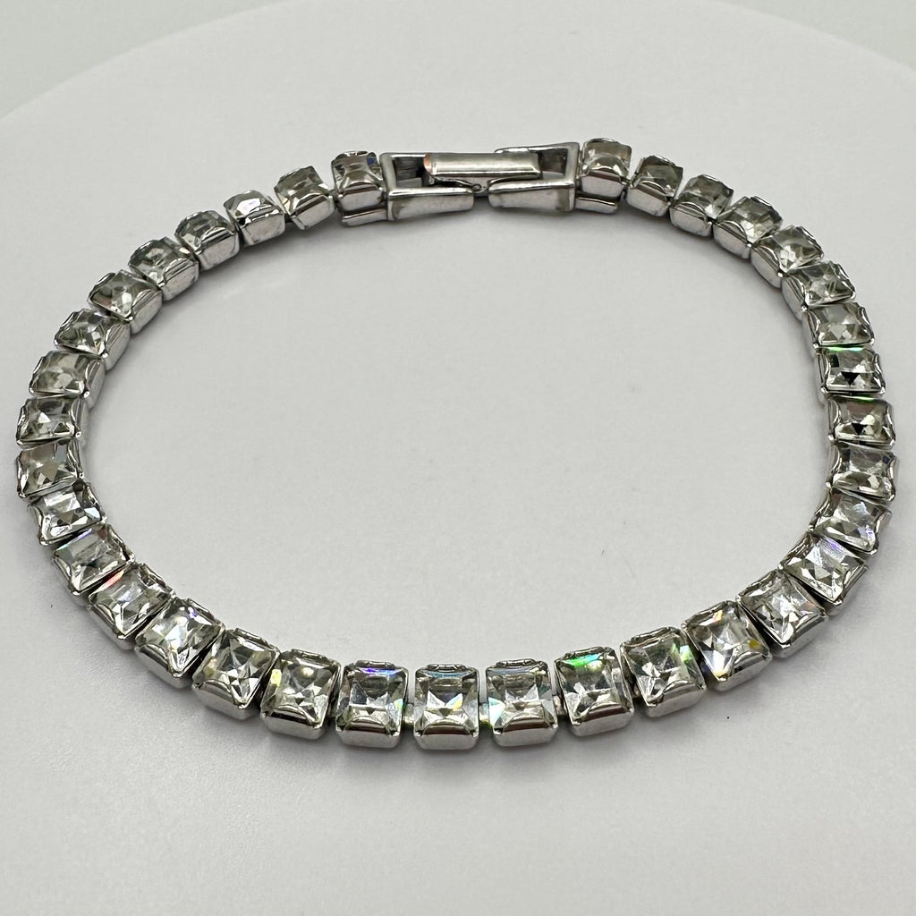 Swarovski clear princess cut Austrian crystals rhodium plated tennis bracelet
