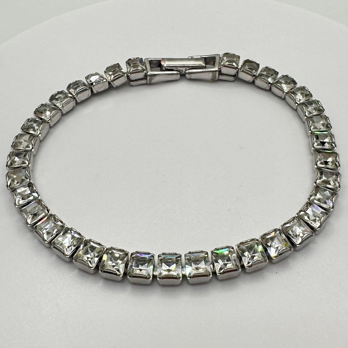 Swarovski clear princess cut Austrian crystals rhodium plated tennis bracelet