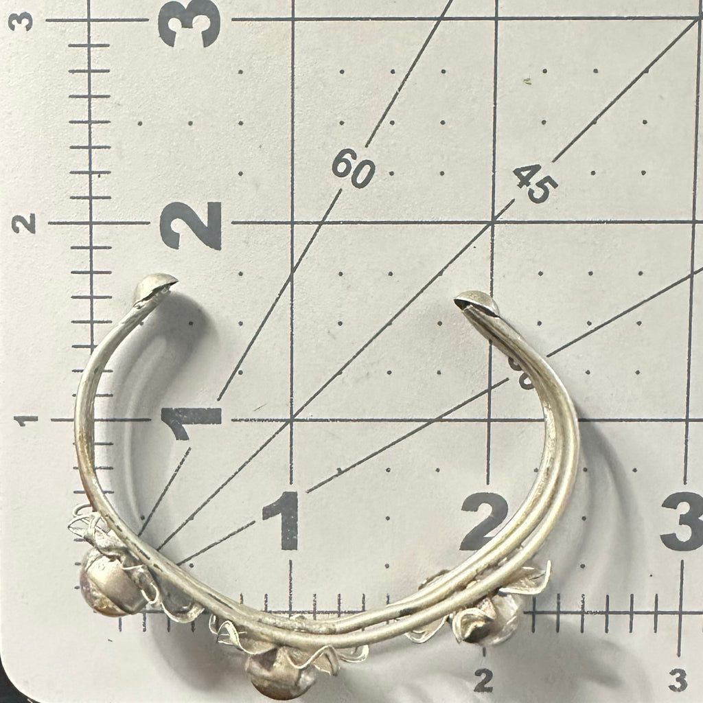 1940s vintage silver alloy floral art glass cabochons adjustable cuff bracelet