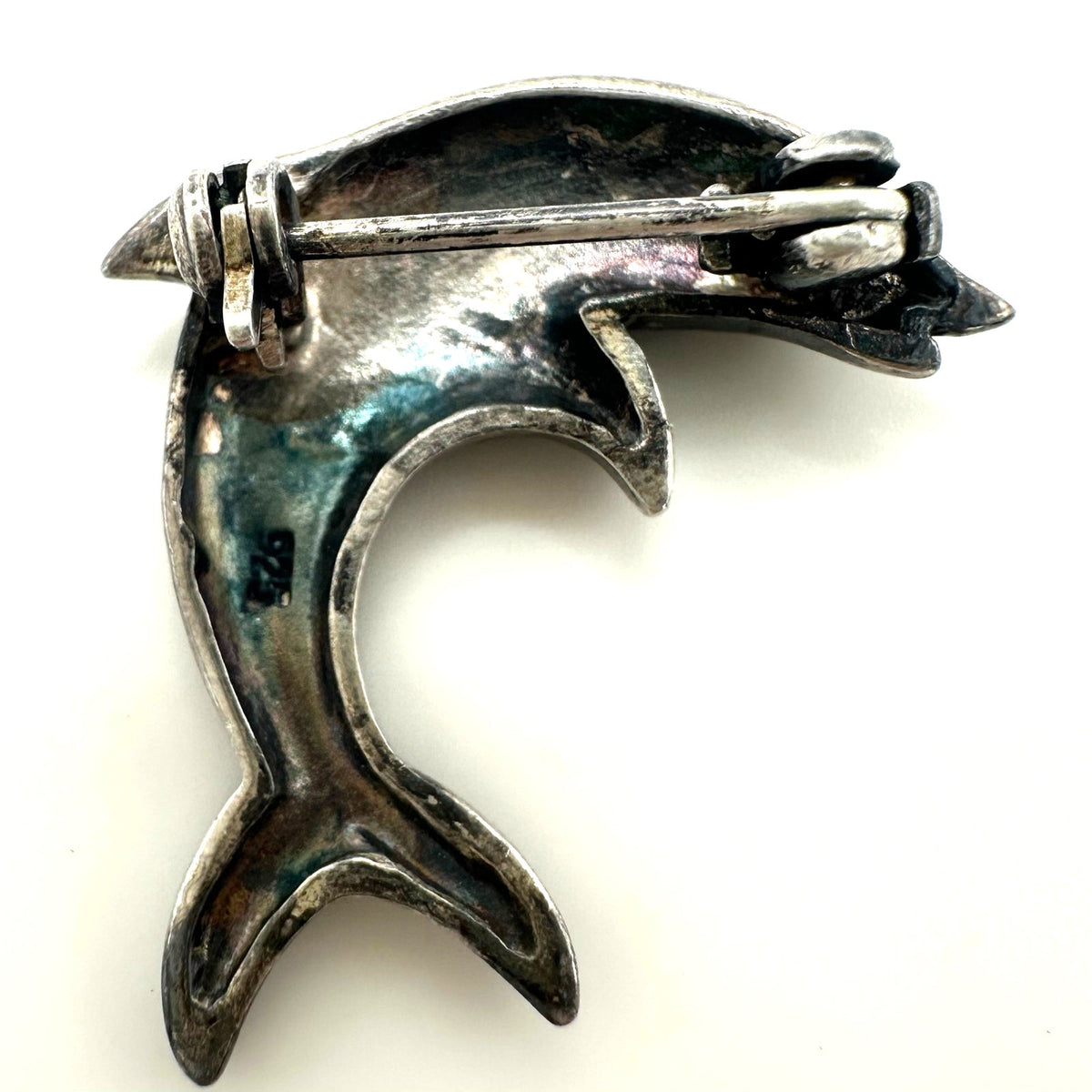 Vintage 925 sterling silver genuine marcasite dainty dolphin figural pin brooch