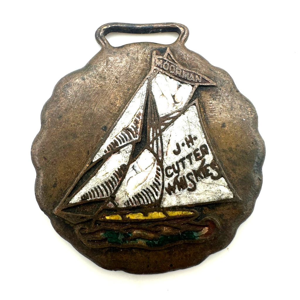 Antique 1800s 1900s J. H. Cutter Whiskies Moorman advertising pendant fob charm