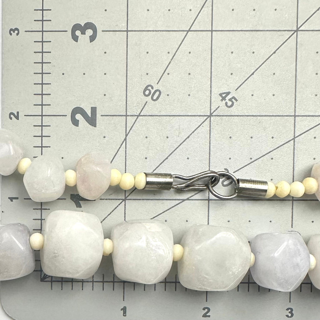Handmade semiprecious white rose quartz amethyst heavy beaded 26” necklace