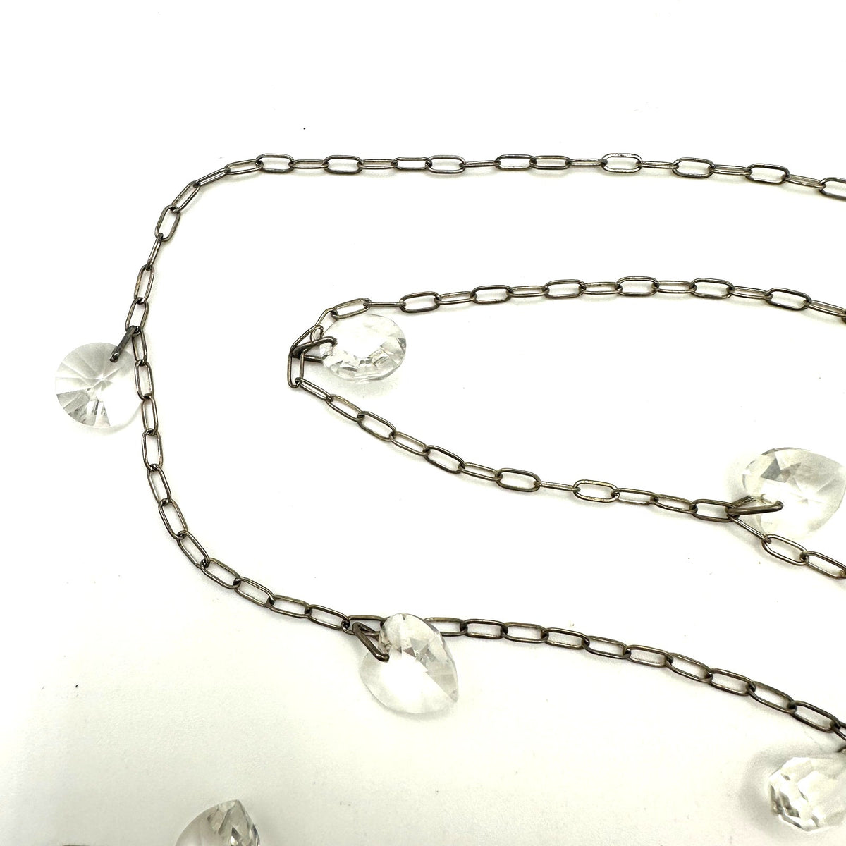 Vintage 12kt white gold filled silver tone clear glass briolettes 29.5" necklace
