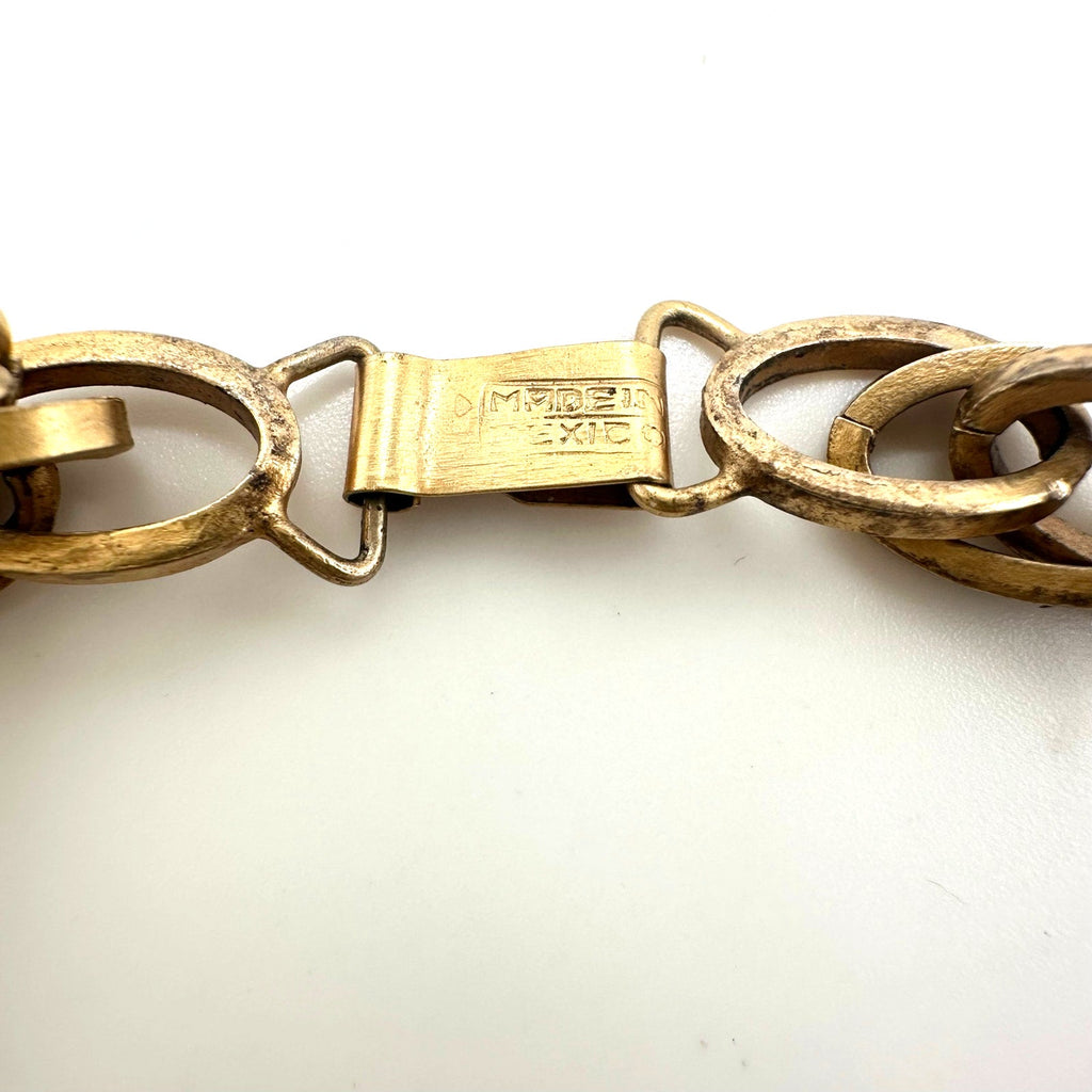 Vintage Made in Mexico midcentury gold tone 16 charms chain bracelet 7.5"