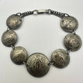 WWII era vintage retro USA Philippines 750 sterling silver 7 coins bracelet