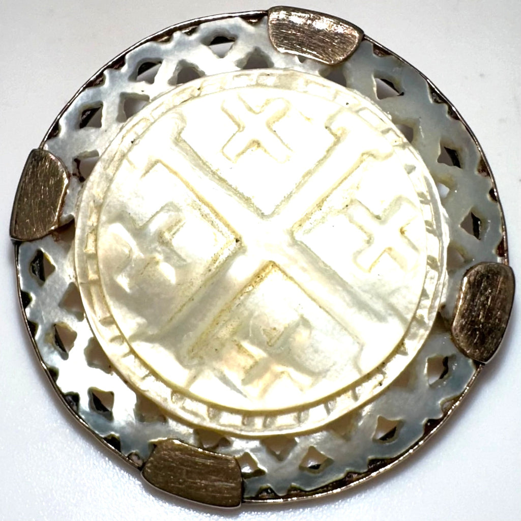 Antique Victorian solid 10kt gold mother of pearl Jerusalem cross brooch 5.72g