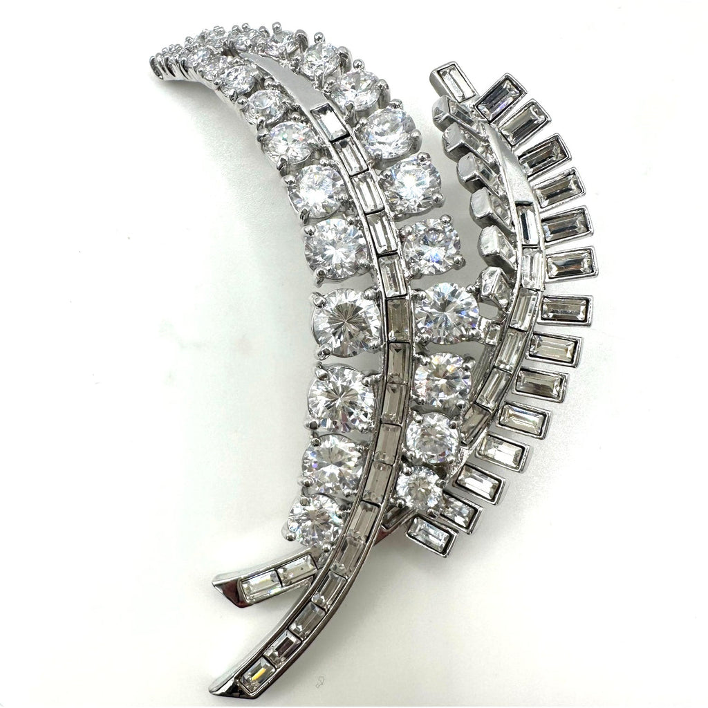 Nolan Miller vintage large silver tone clear CZs baguettes rhinestones brooch