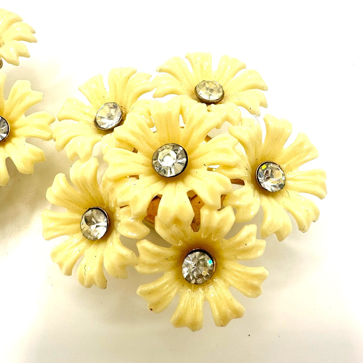 Coro Magic vintage magnetic celluloid flowers rhinestone earrings brooches