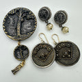 Bundle lot antique Victorian pictorial buttons upcycled brooch 2 pair earrings