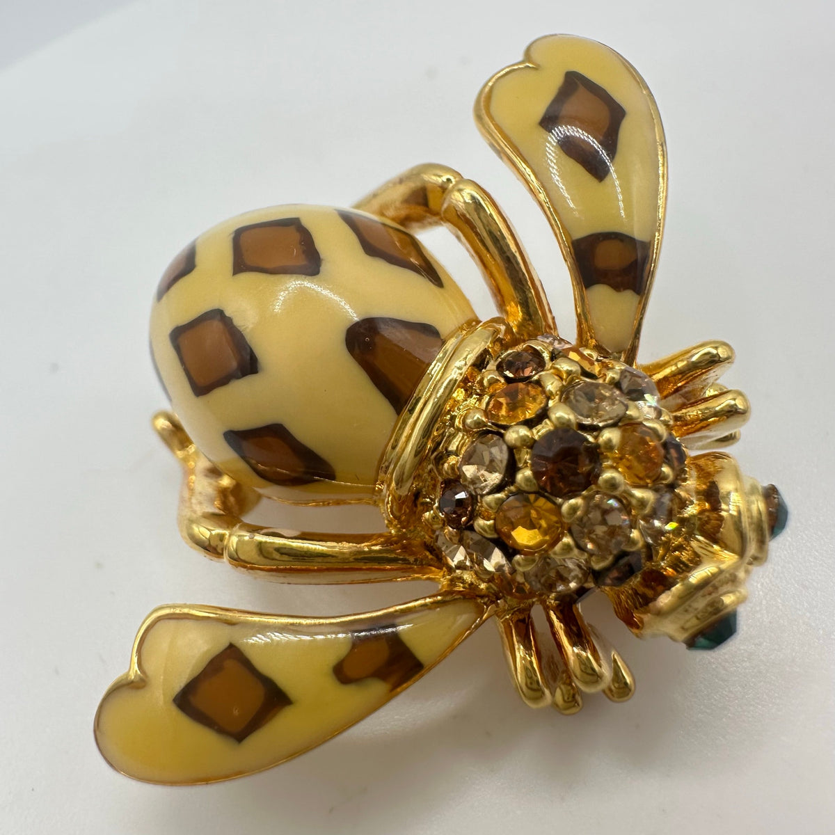 Joan Rivers Joan of the Jungle vintage gold tone bumblebee rhinestones brooch