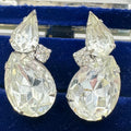 Vintage 1950s 1960s clear glass rhinestones silver tone clip on earrings