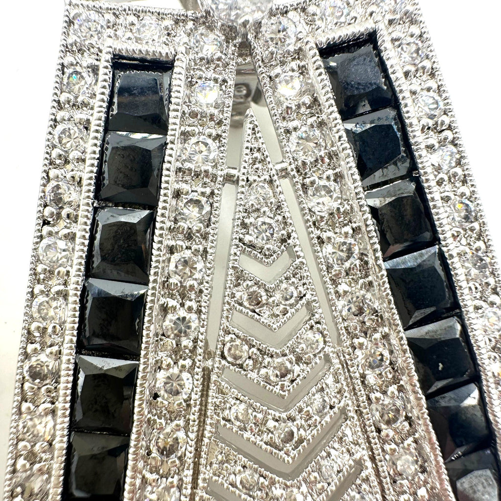 Real Collectibles by Adrienne Art Deco Revival silver black CZ clip on earrings