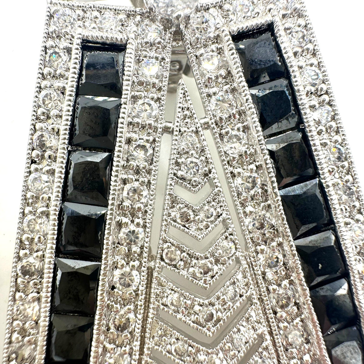 Real Collectibles by Adrienne Art Deco Revival silver black CZ clip on earrings