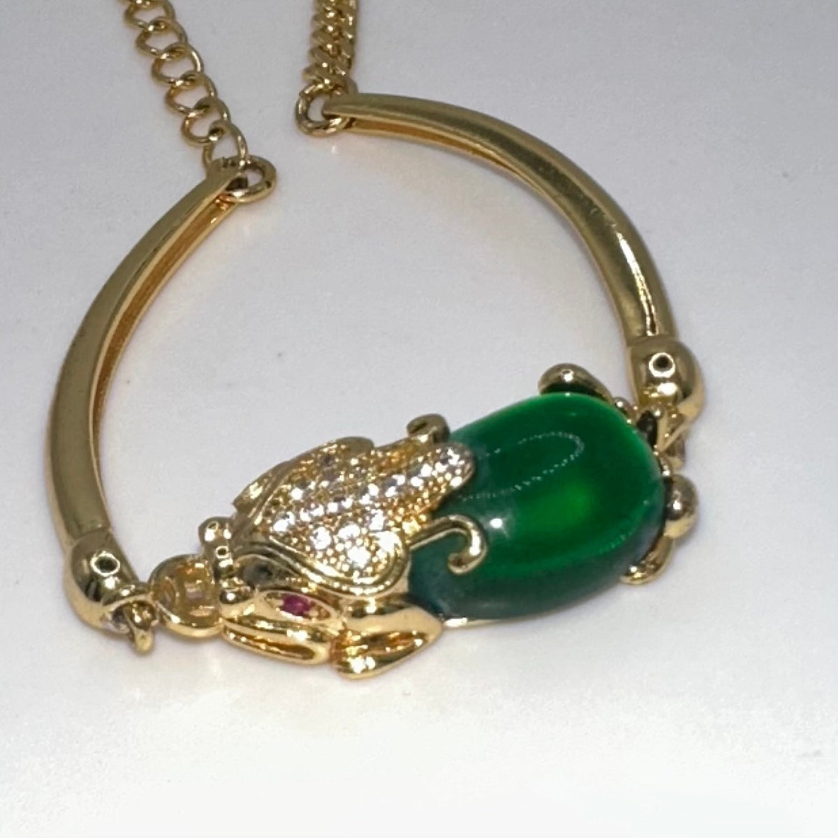 Chinese gold plated Naga green glass cubic zirconia real ruby Buddhist bracelet