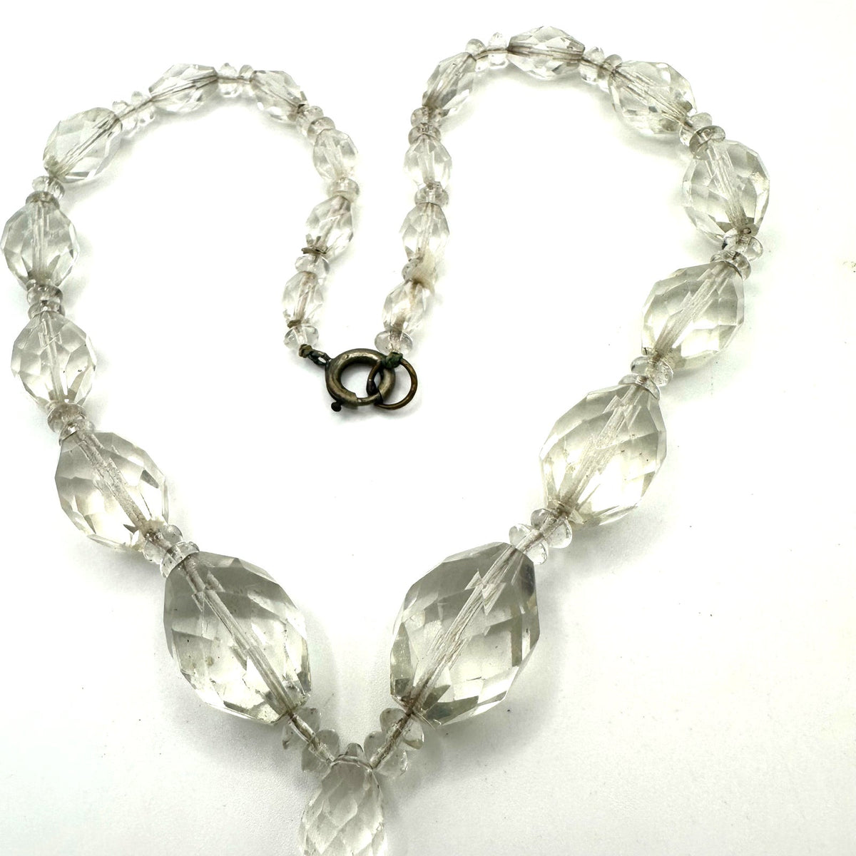 Antique Art Deco clear graduated Czech glass beaded 18.25” necklace