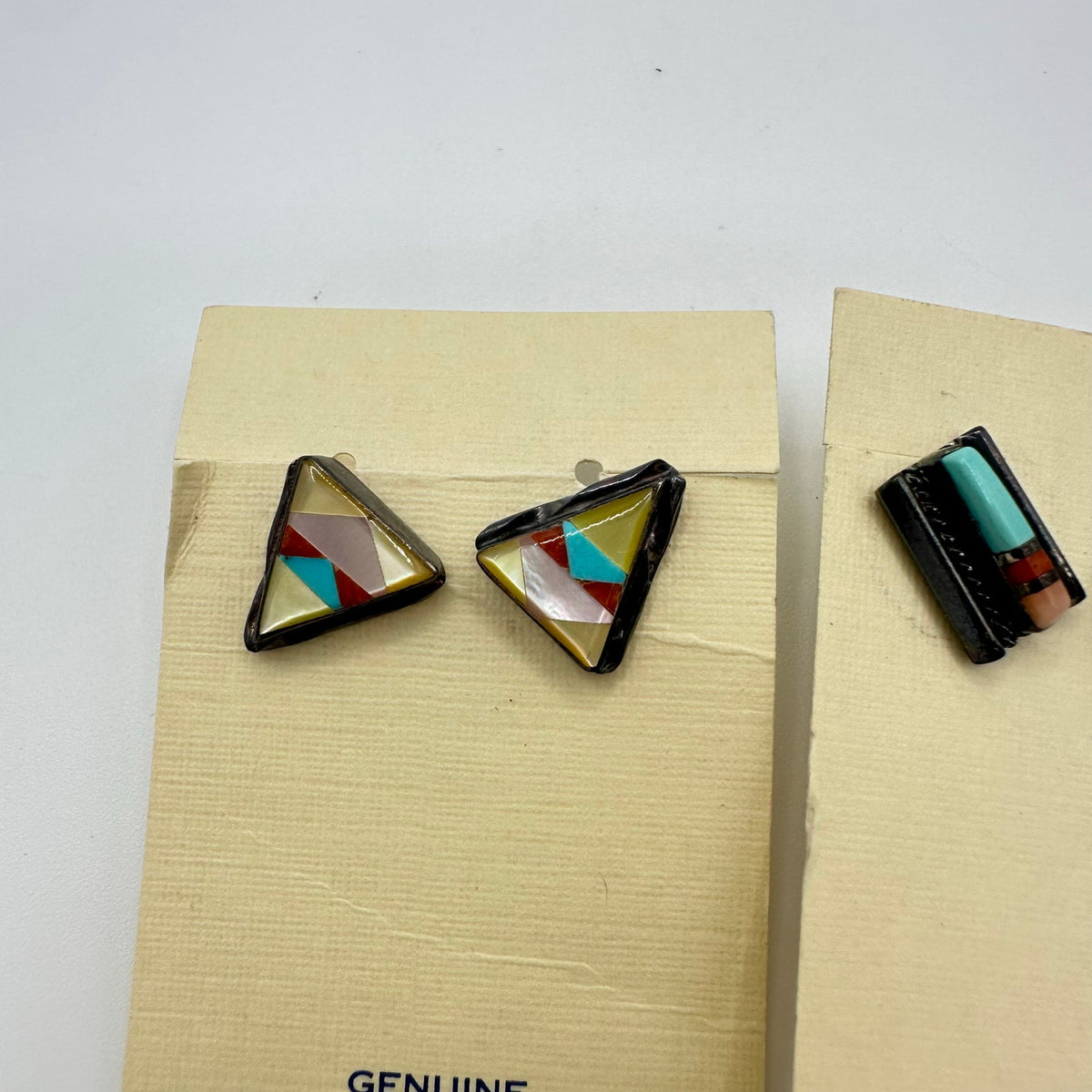 2 pairs vintage Zuni Native American sterling silver coral turquoise earrings