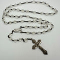 Vintage brass steel faceted clear glass beads beaded Catholic rosary necklace