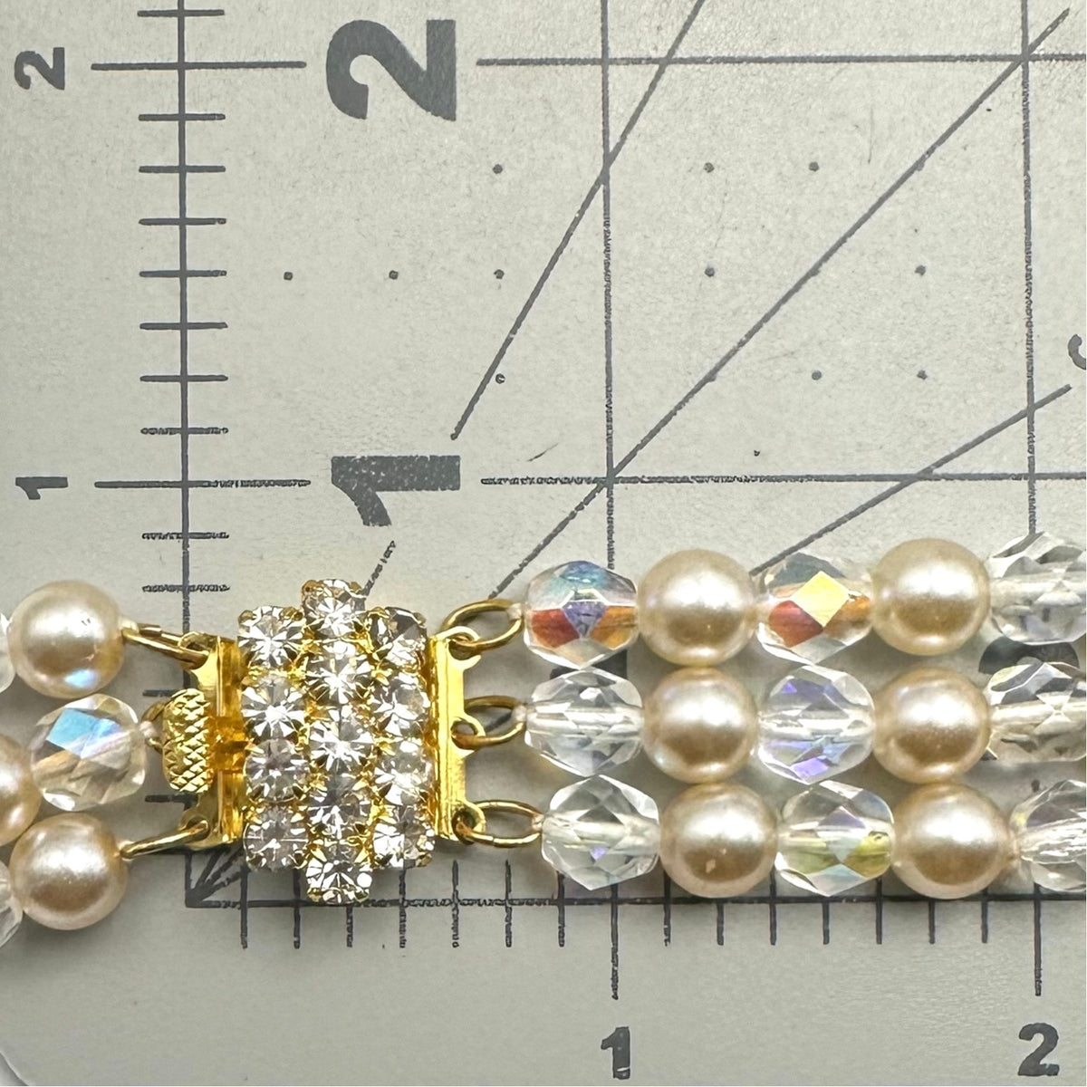 Vintage 3 multi strand AB aurora borealis glass pearls beaded necklace