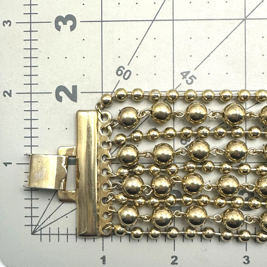 Vintage gold tone chunky 9 strand beaded metal ball chains statement bracelet