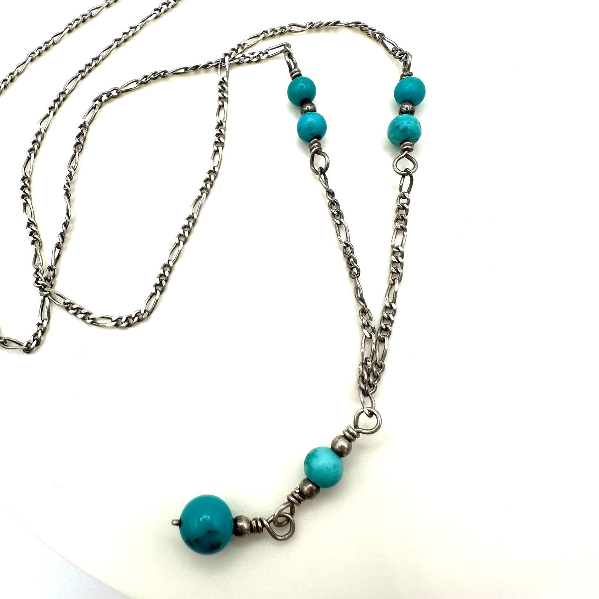 Vintage 925 sterling silver genuine turquoise beaded y-drop chain necklace