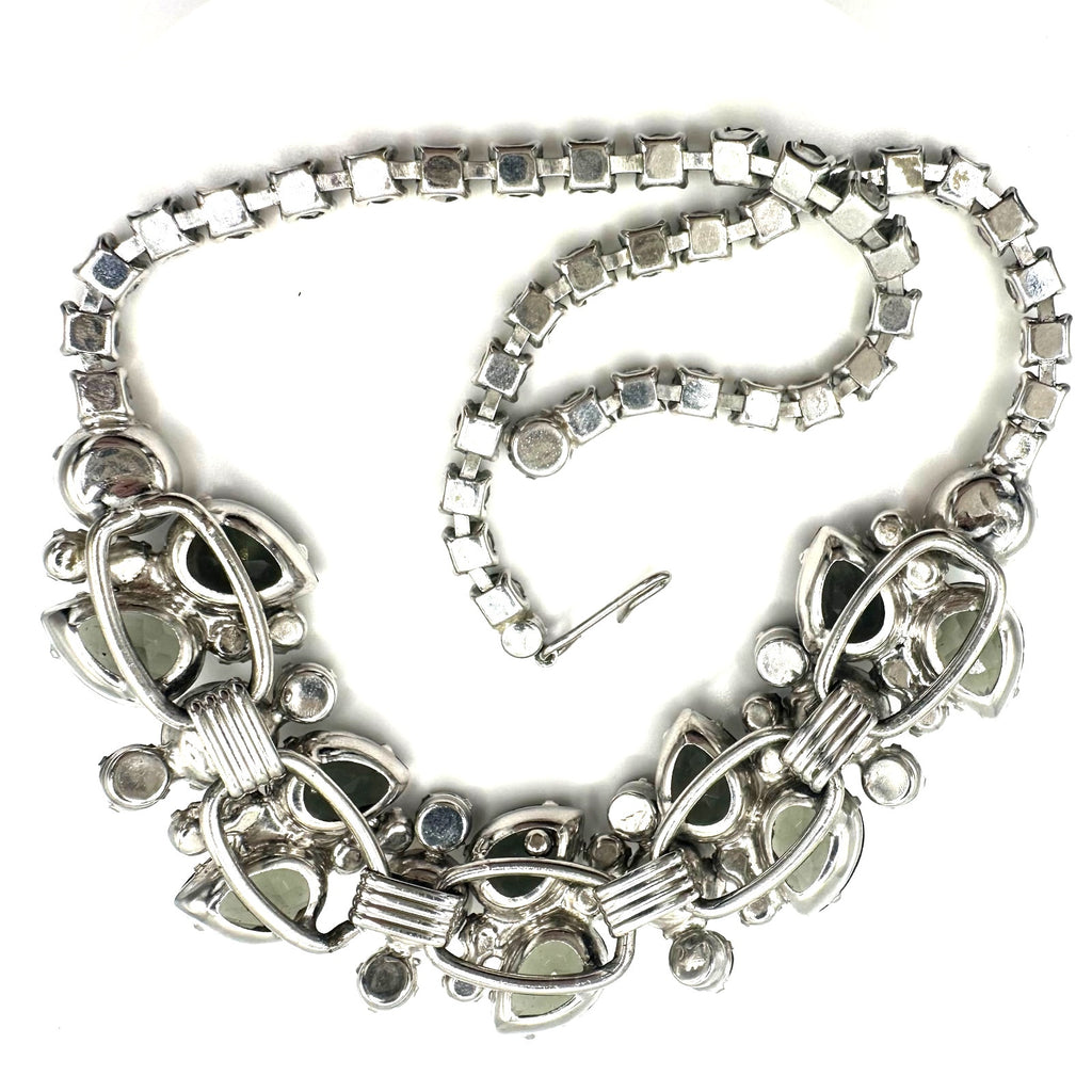 Juliana 1960s vintage book piece silver tone AB gray glass rhinestones necklace