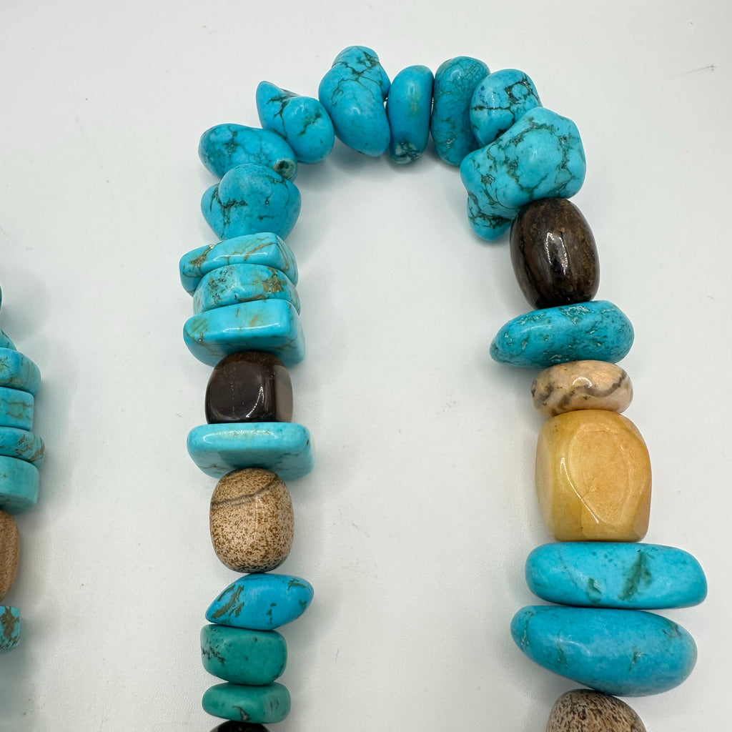 Turquoise tiger’s eye agate beaded sterling silver 30” statement necklace 331g