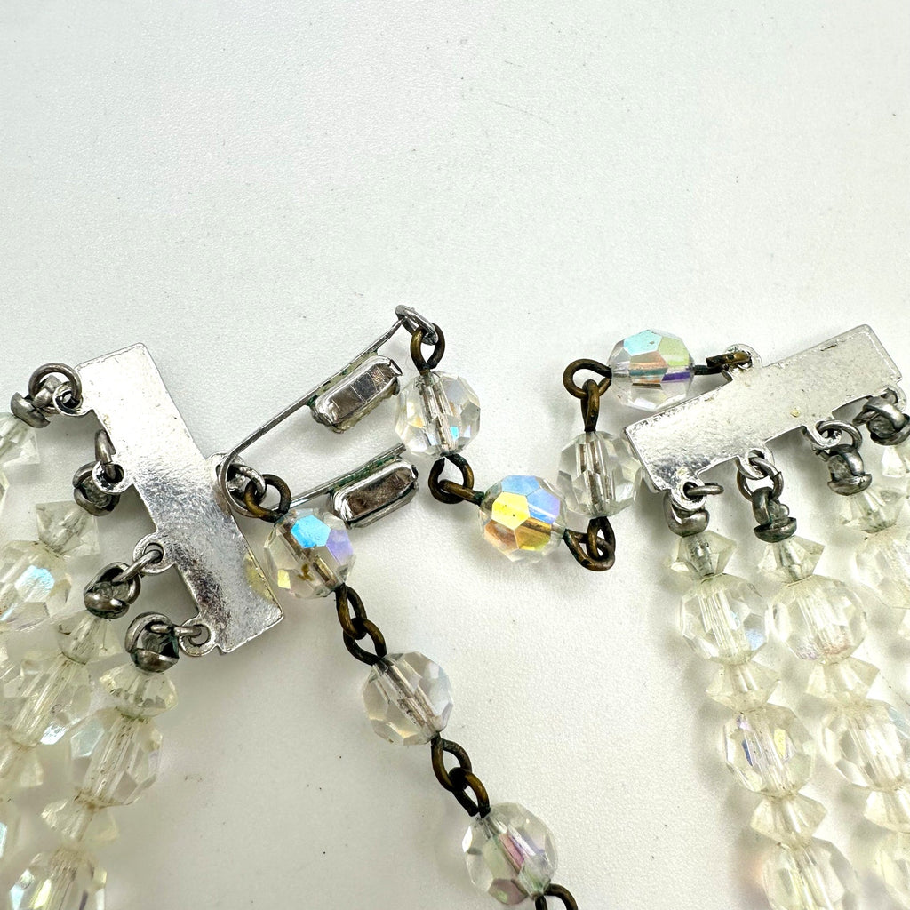Vintage 4 strand clear AB aurora borealis glass beaded graduated necklace
