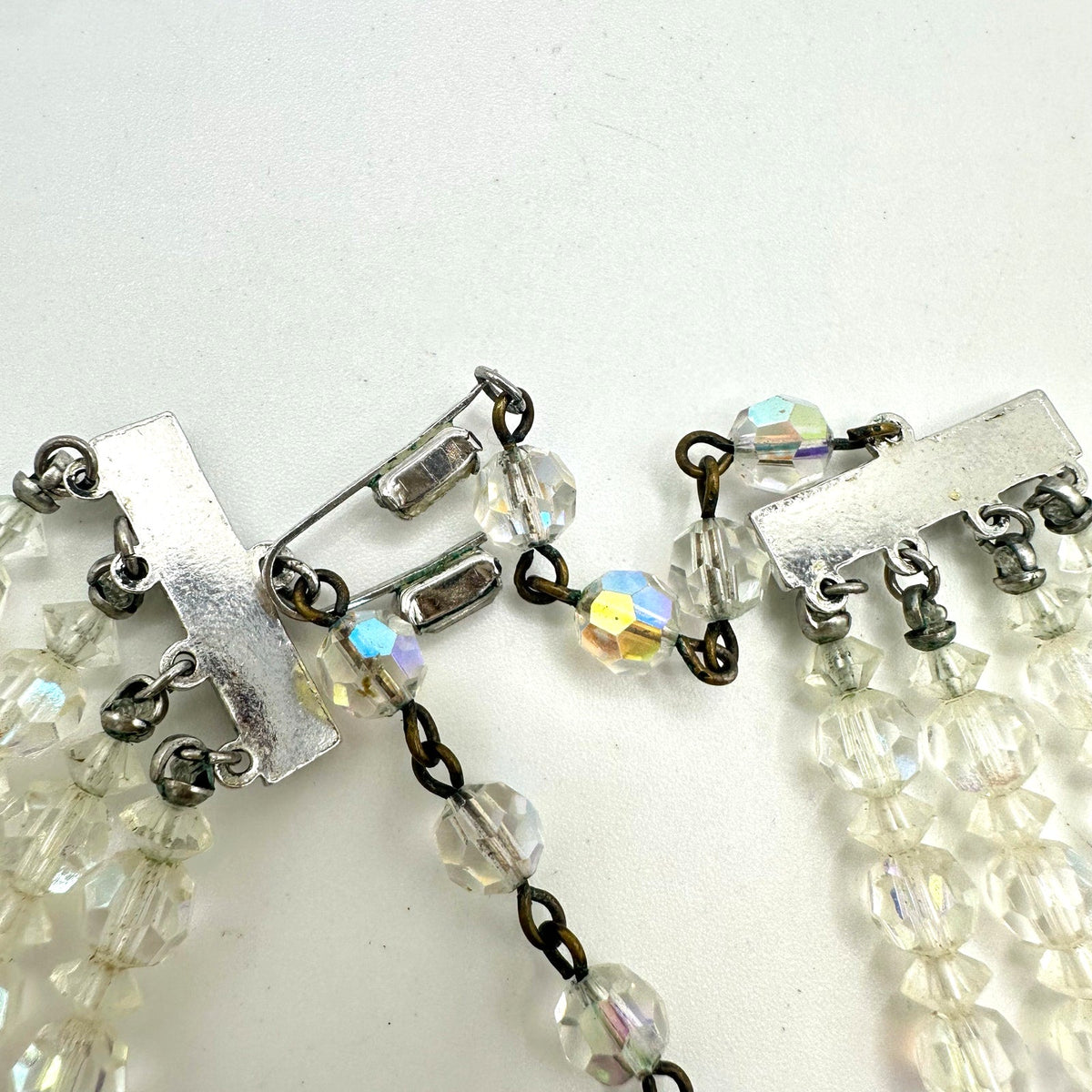 Vintage 4 strand clear AB aurora borealis glass beaded graduated necklace