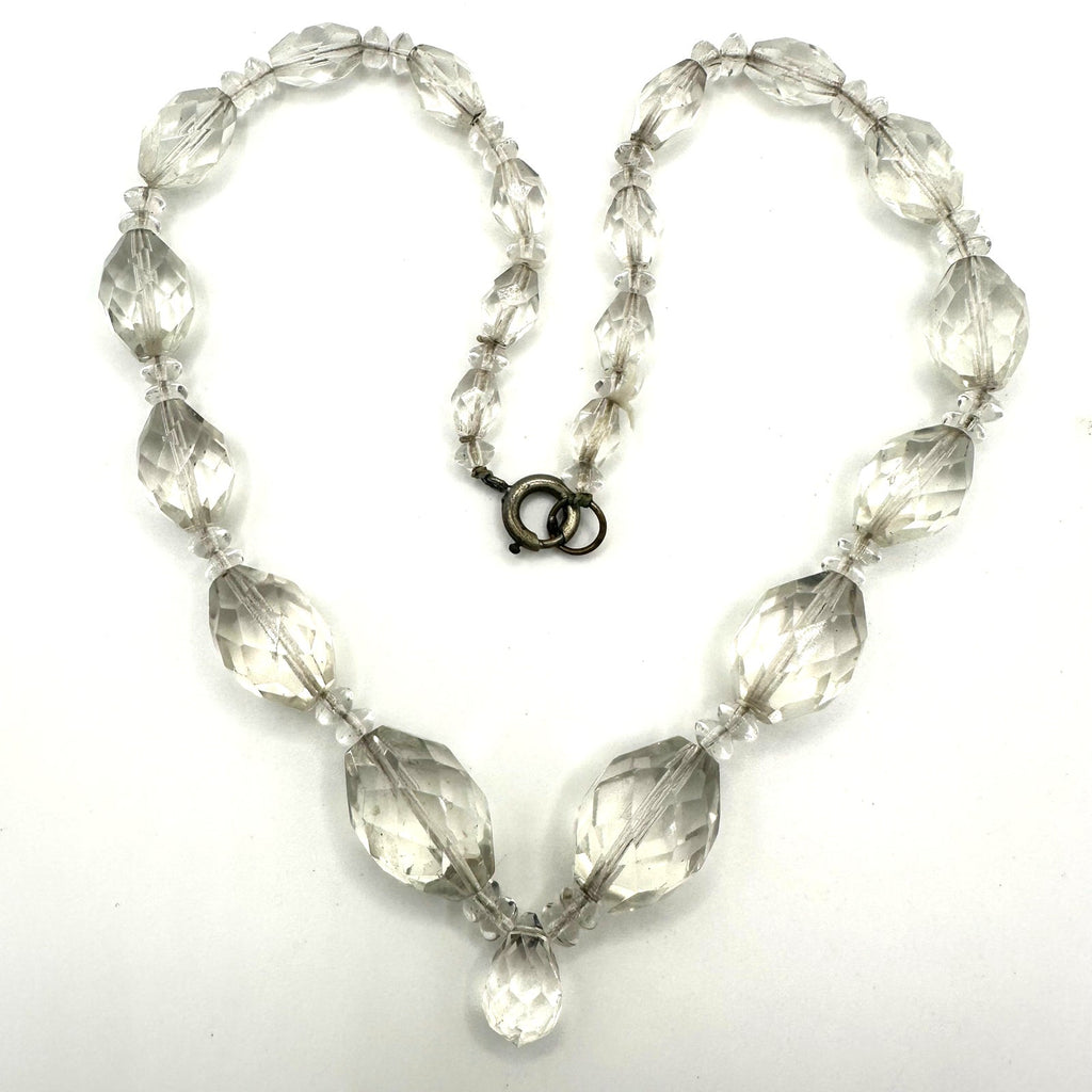 Antique Art Deco clear graduated Czech glass beaded 18.25” necklace