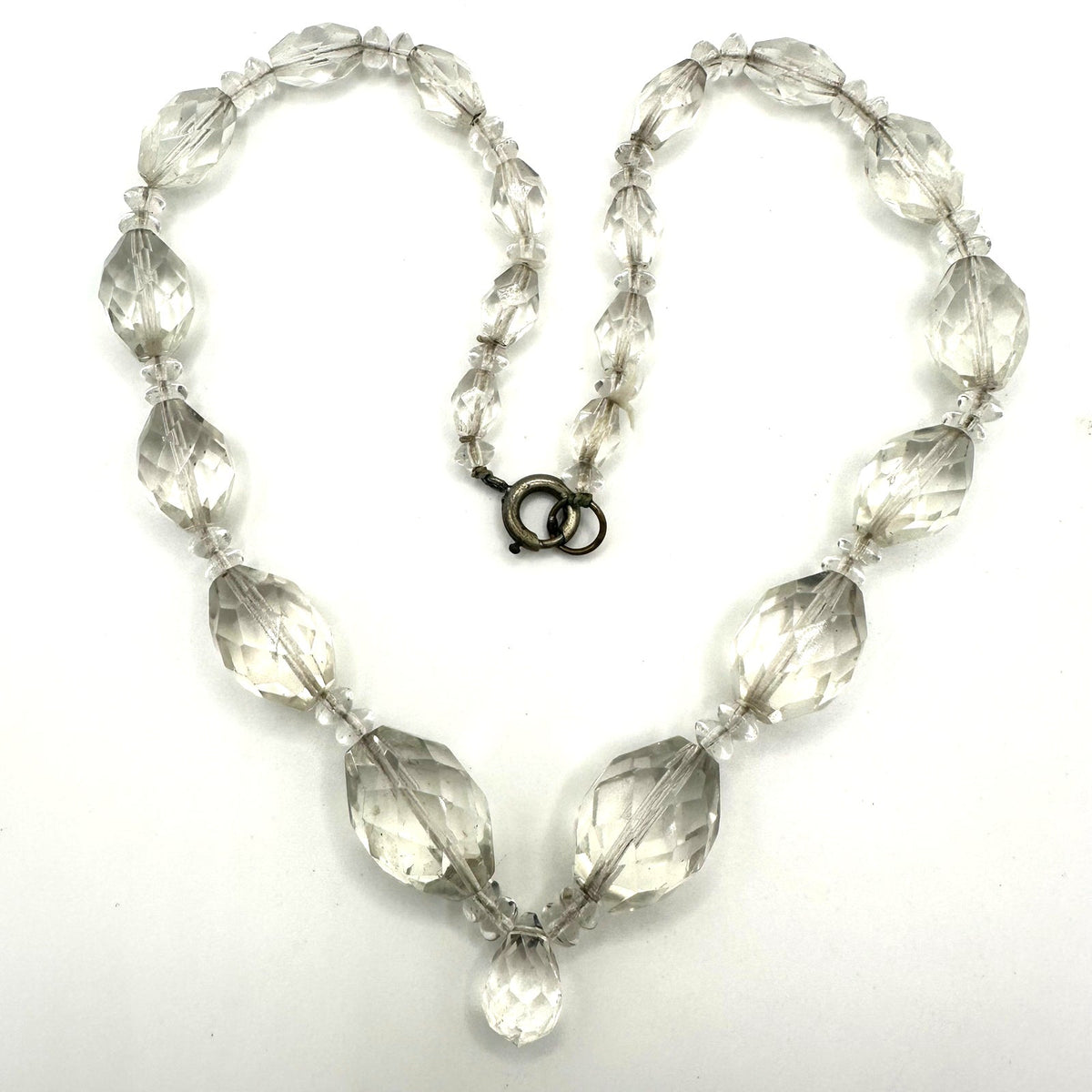 Antique Art Deco clear graduated Czech glass beaded 18.25” necklace