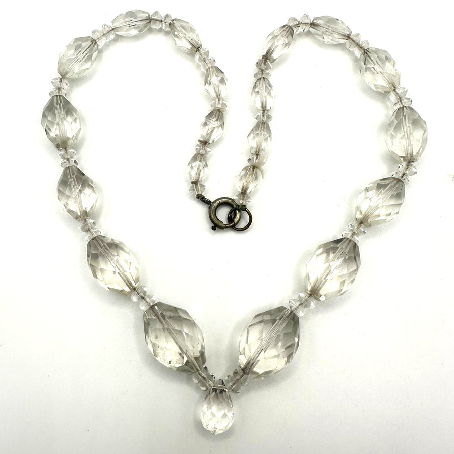 Antique Art Deco clear graduated Czech glass beaded 18.25” necklace
