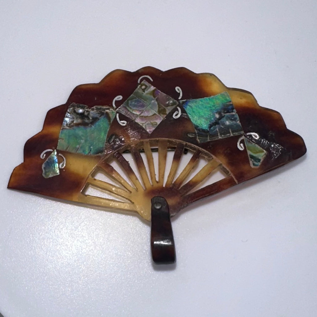 Antique Victorian 1800s "faux" tortoise shell abalone inlay brooch pin pendant