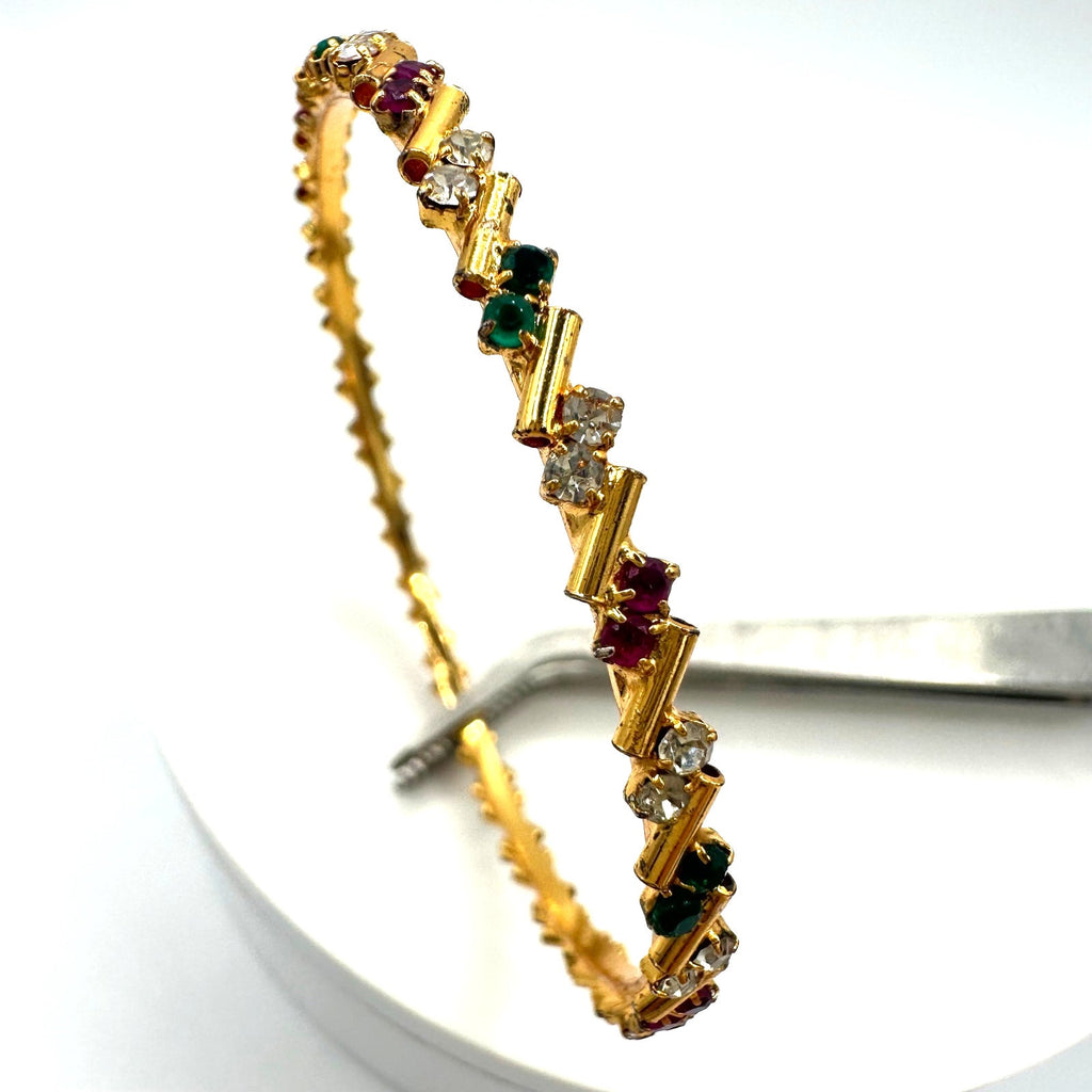 Indian gold plated real rubies clear green CZ bangle bracelet size 2.2 X small