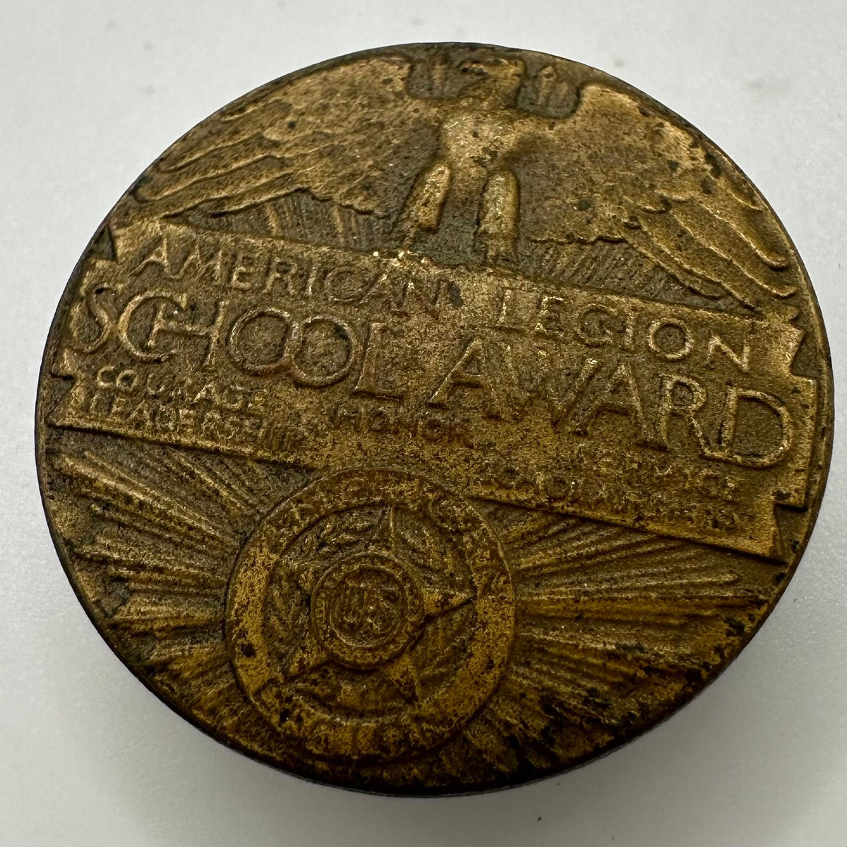 Antique Art Deco 1920s brass American Legion School award button single cufflink