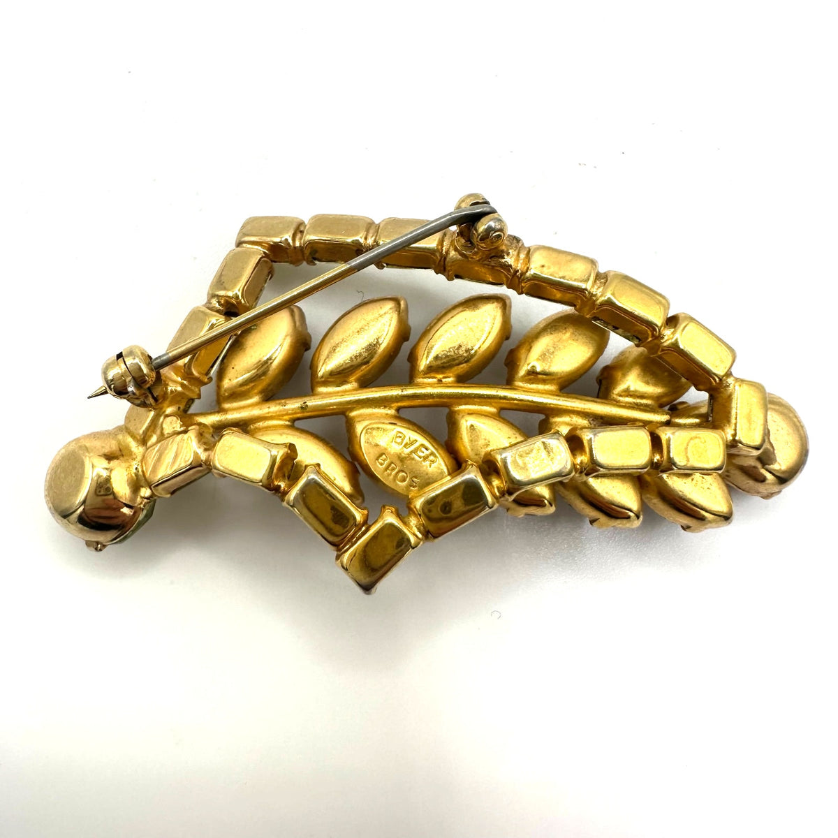 Rare Byer Bros vintage gold tone yellow topaz brown glass rhinestones brooch