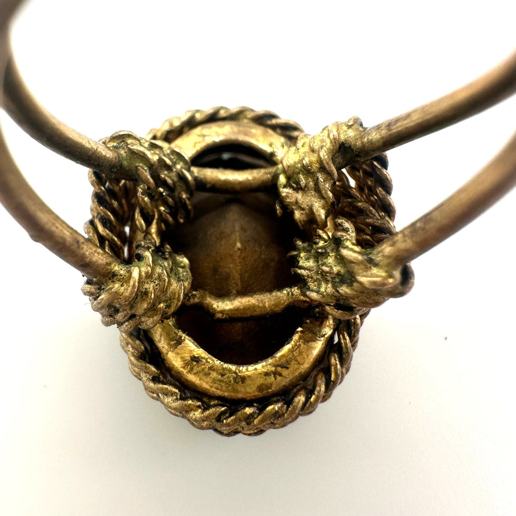 Vintage gold tone large fern green rhinestone adjustable cocktail ring