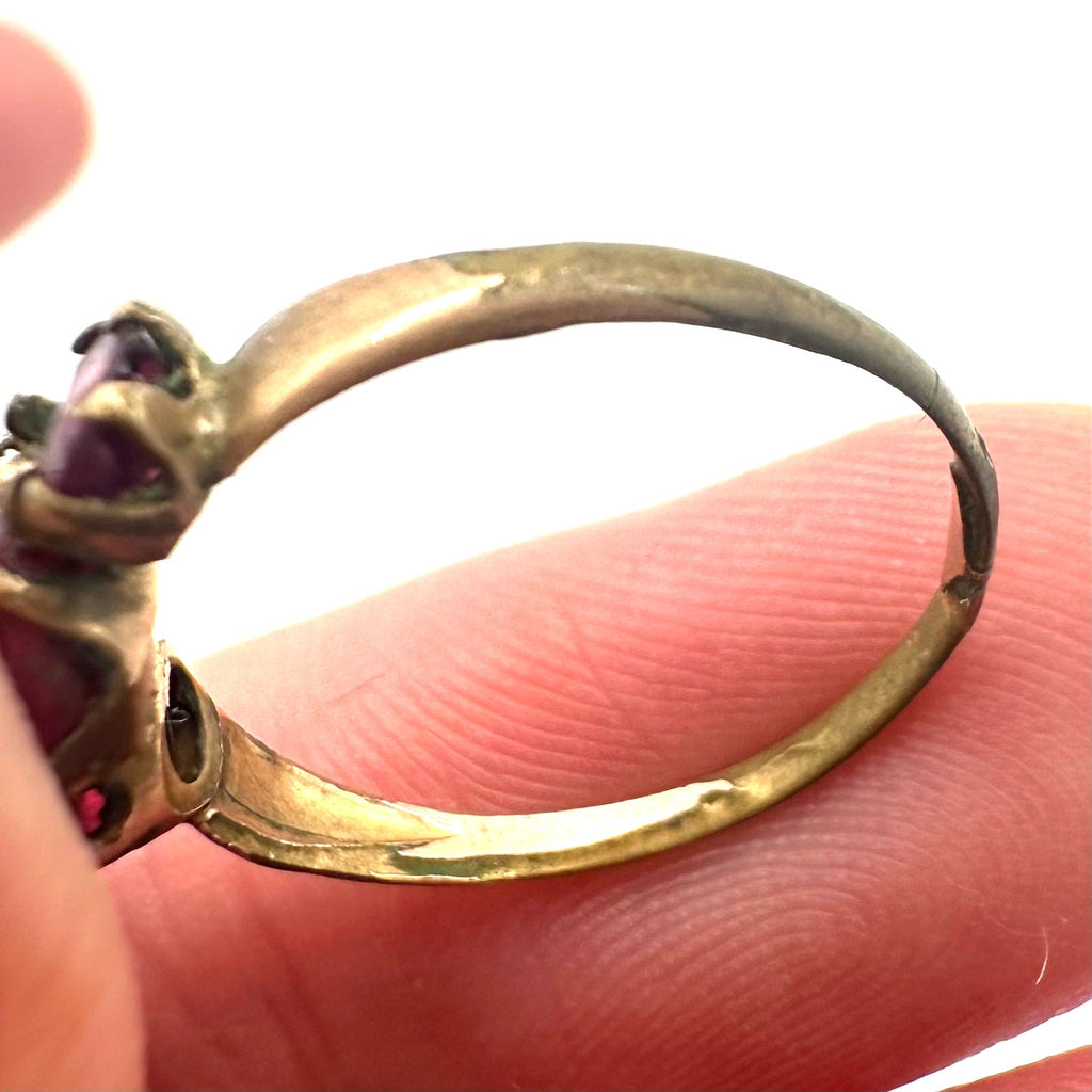 Antique Edwardian Victorian gold filled 3 stone red paste rhinestones ring 5