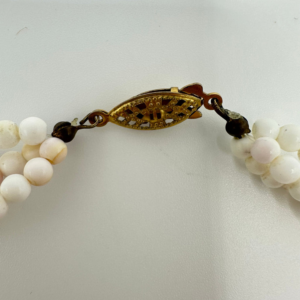 Triple 3 strand twisted genuine angel skin coral 3.5mm beads beaded 16” necklace