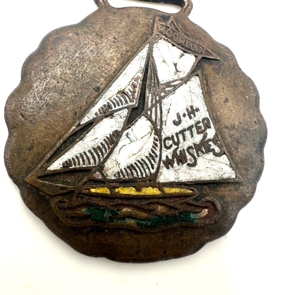 Antique 1800s 1900s J. H. Cutter Whiskies Moorman advertising pendant fob charm