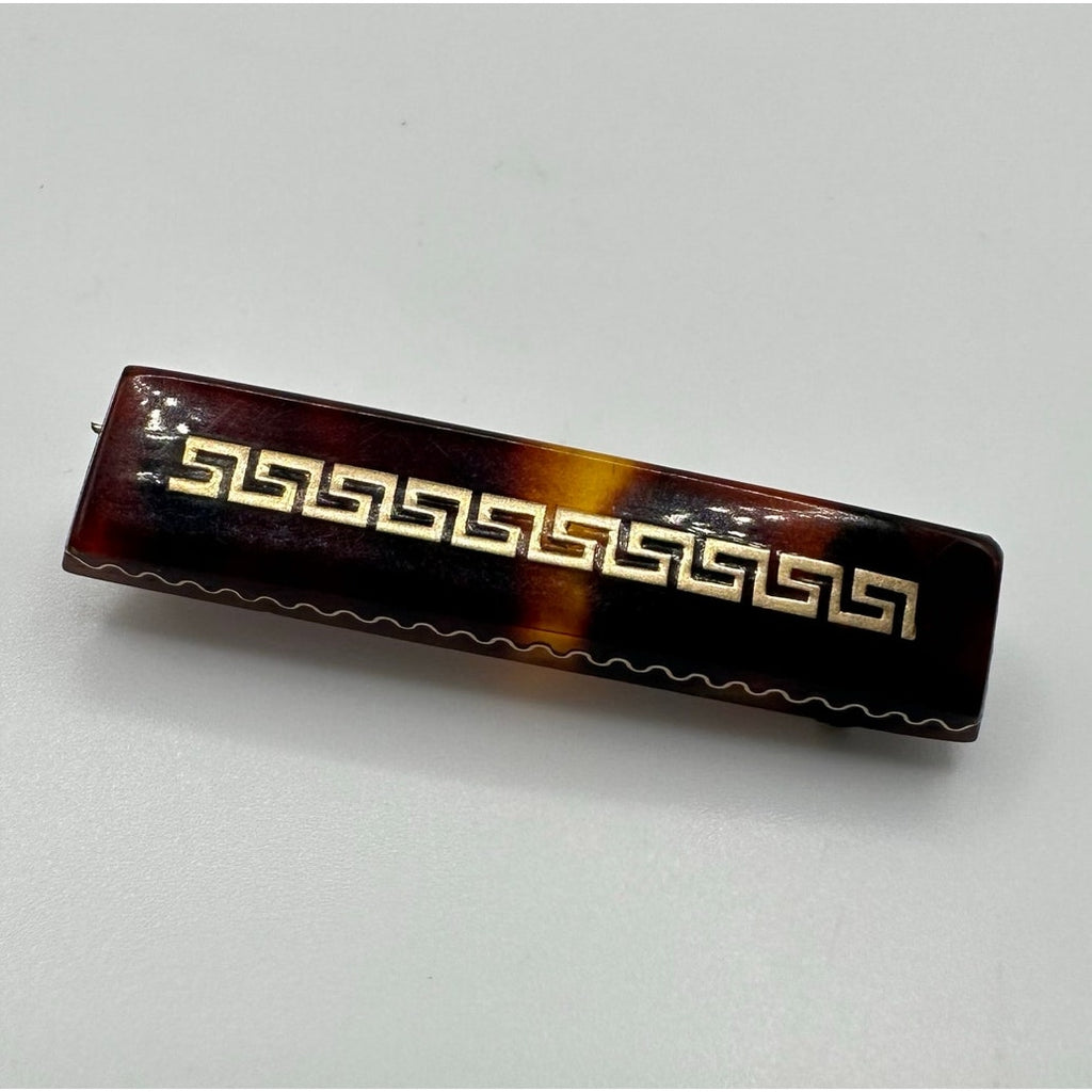 Antique Victorian 1870s Pique "faux" tortoise shell 14kt gold inlay brooch