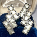 1940s vintage retro clear square rhinestones silver tone screw back earrings