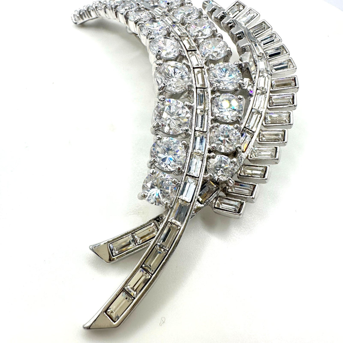 Nolan Miller vintage large silver tone clear CZs baguettes rhinestones brooch