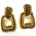 Vintage gold silver two tone black rhinestones door knocker clip on earrings