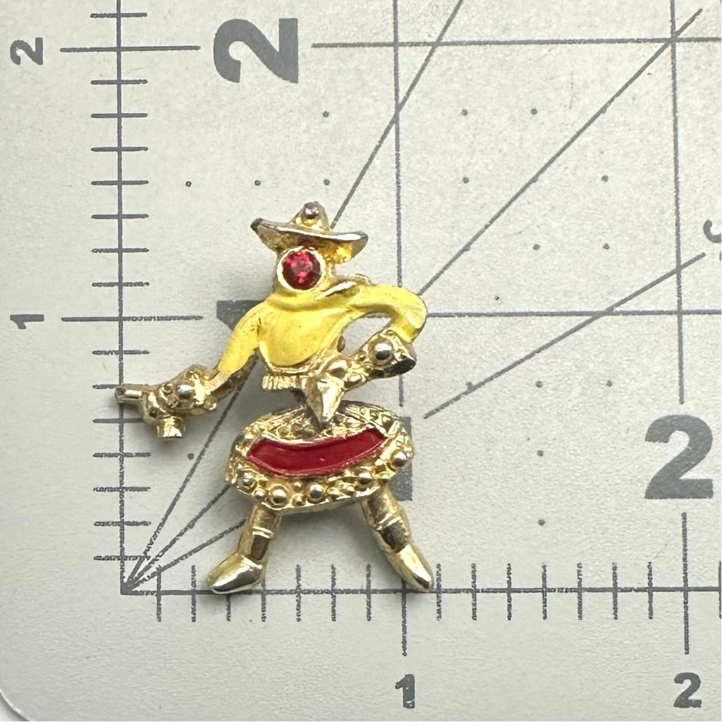 1940s vintage retro gold tone rhinestone enamel articulated figural brooch