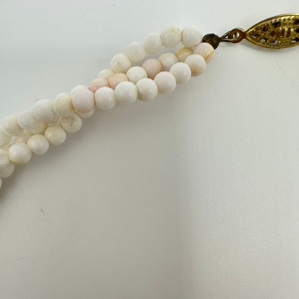 Triple 3 strand twisted genuine angel skin coral 3.5mm beads beaded 16” necklace