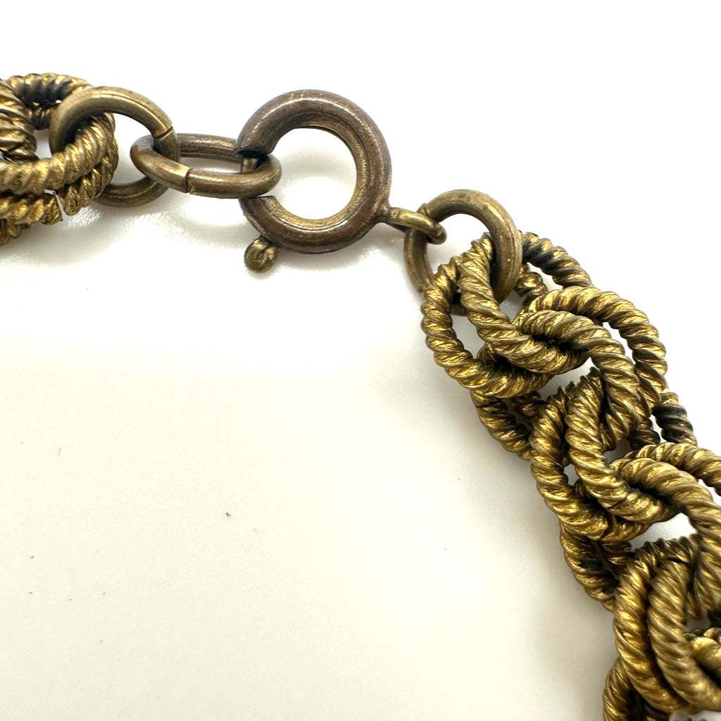 Antique vintage 1930s 1940s gold tone brass double rolo links chain bracelet 8"