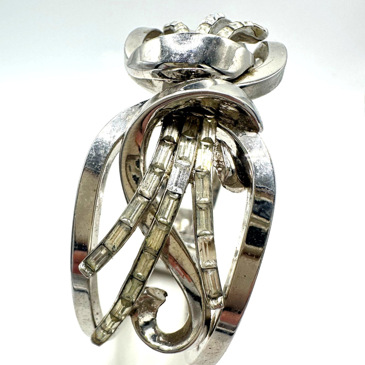 Trifari 1949 Alfred Philippe silver tone rhinestones clamper bangle bracelet